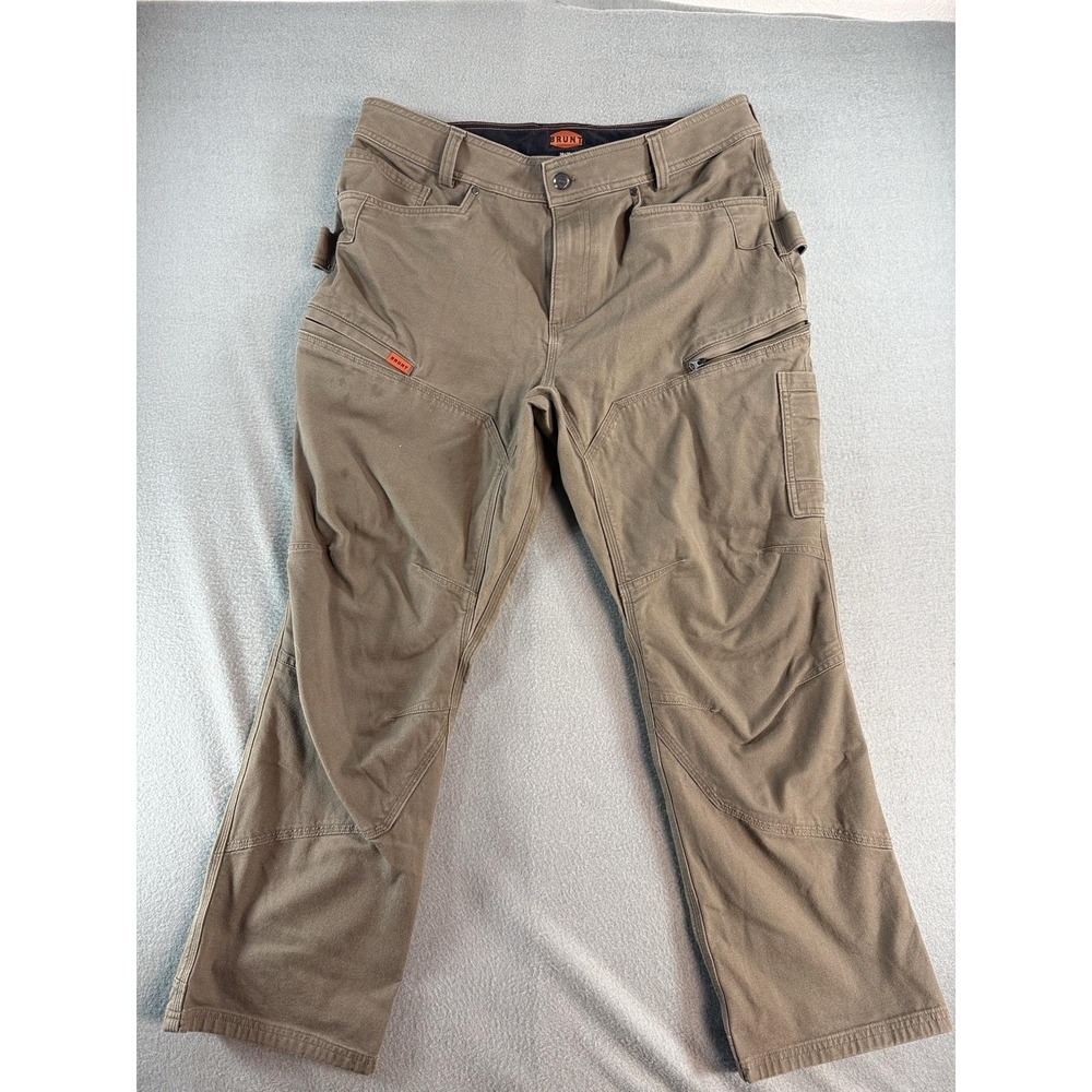 Brunt Pants Mens 36x30 Green Regular Fit Canvas Carpenter Workwear Stretch